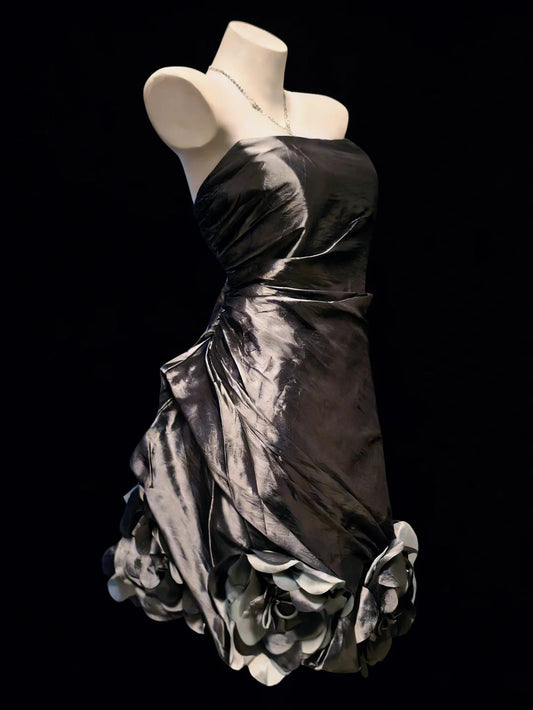 Vintage Sheath Strapless Grey Taffeta Hoco Gowns Short Birthday Dress Homecoming Dresses Hoco Gown AS051