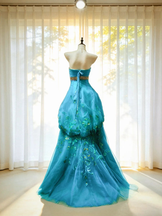 Cute Ball Gown Strapless Green Sleeveless With Beaded Bodice Tulle Long Quinceanera Dresses Sweet 15 16 Birthday Outfits AS060