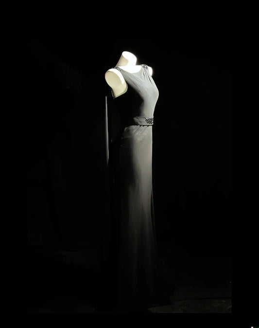 Vintage 90s Prom Dresses Mermaid Scoop Grey Chiffon Long Evening Dress Formal Outfits RB5867