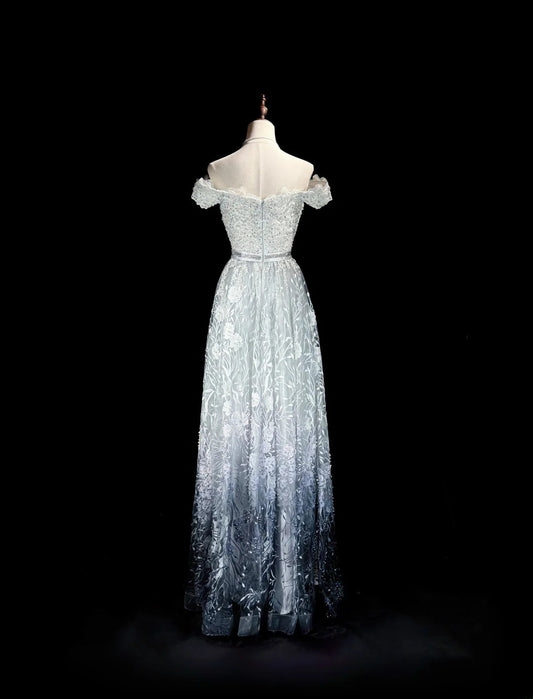 Vintage Prom Dresses A line Off The Shoulder With Beading Lace Long Evening Dress Formal Outfits RB5870
