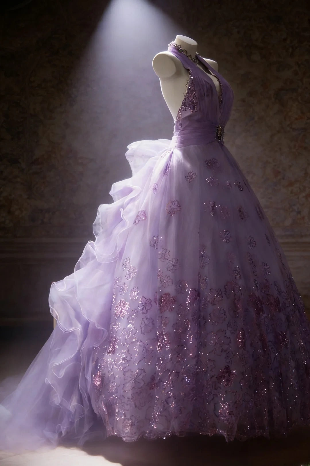 Cute Ball Gown Halter Lilac Sleeveless With Beaded Bodice Tulle Long Quinceanera Dresses Sweet 15 16 Birthday Outfits AS065