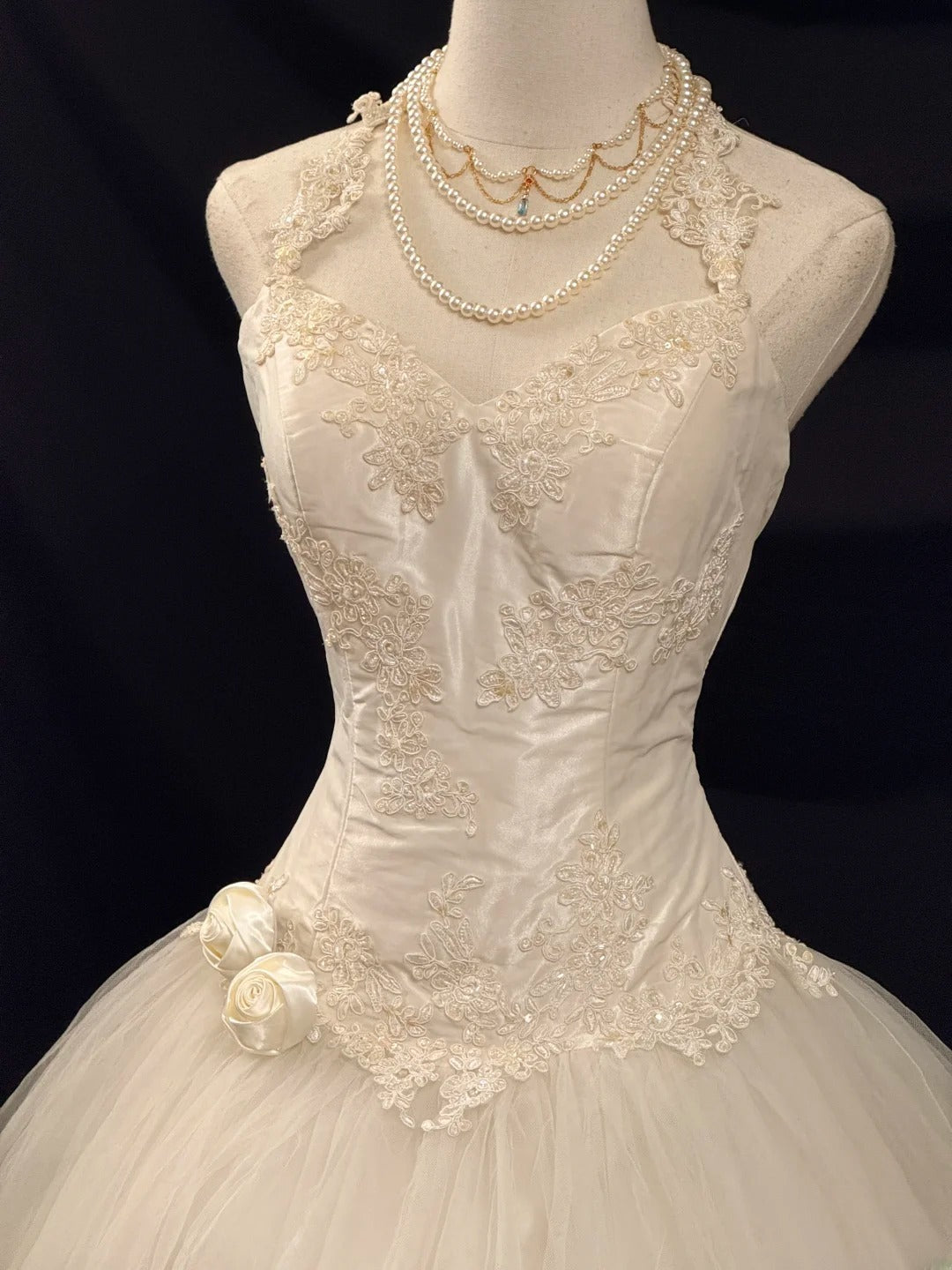 Princess Style Ball Gown Halter Tulle White With Lace Brides Gown Bridal Dress Long Wedding Dresses RB5778