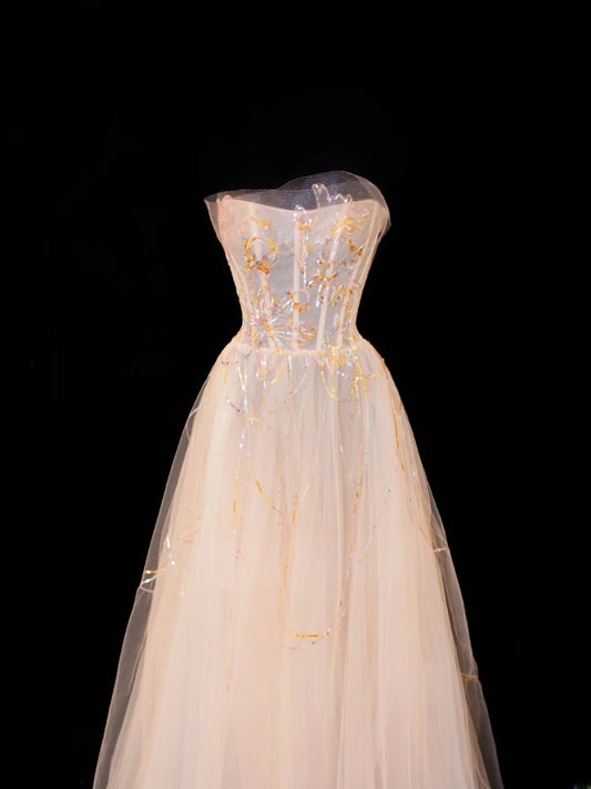 Ball Gowns Prom Dress Aesthetic Strapless Champagne With Lace Style Impress Long Prom Dresses Party Formal Gowns SA072