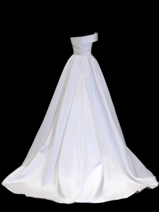 Elegant Women's Ball Gown Sweetheart With Pleated Sleeves White Long Wedding Gowns Dresses SA083