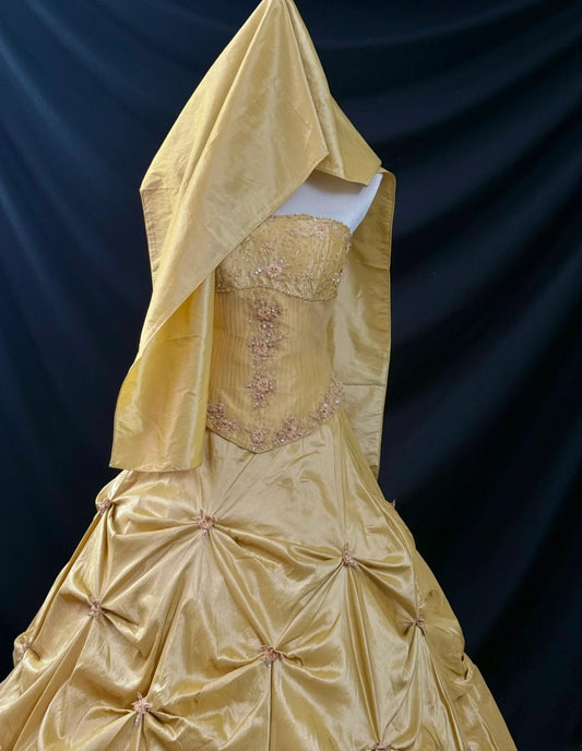 Princess Ball Gown Strapless Yellow Sleeveless With Beading Long Quinceanera Dress vestido de 15 de cenicienta RB3478