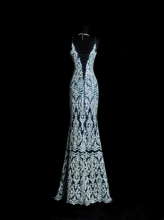 Vintage 70s Prom Dresses Mermaid V Neck With Corset Fitted Lace Long Evening Dress Formal Outfits RB5894
