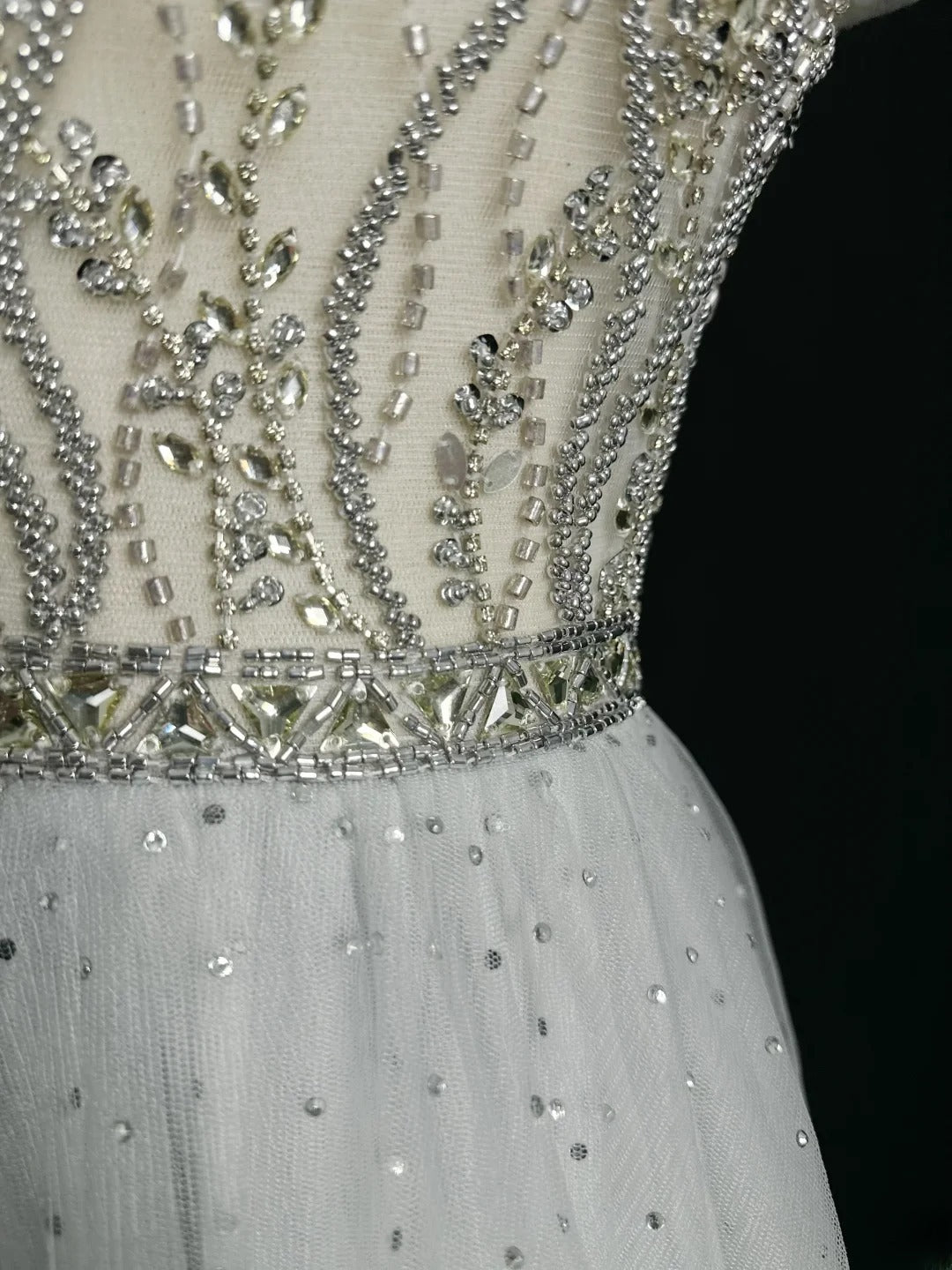 Vintage 1980s Prom Dresses A Line Scoop Light Gray Tulle With Beaded Evening Dress Formal Outfits RB5906