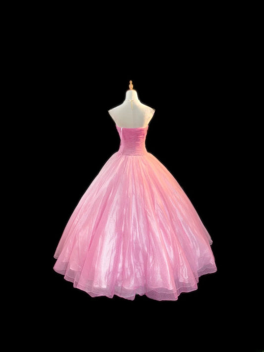 Modest Ball Gown Sweetheart Pink Sleeveless With Beading Tulle Long Quince Dress Sweet 16 Dresses vestido de 15 de cenicienta RB3565