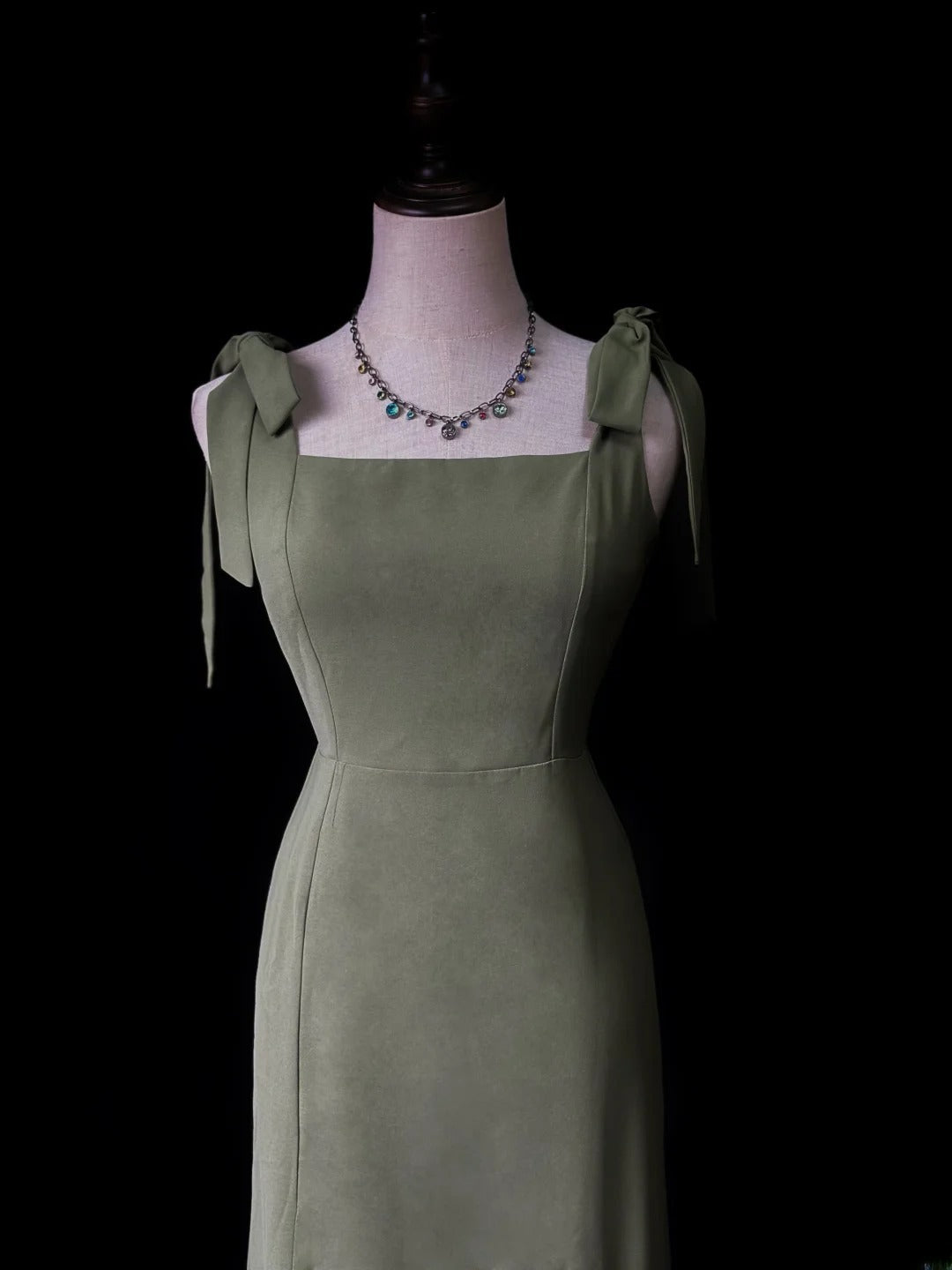 Vintage 80s Prom Dresses Mermaid Spaghetti Strap Olive Green Satin Evening Dress Formal Outfits RB5910
