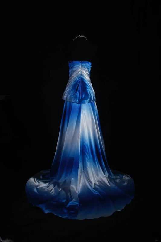 Vintage A Line Women's Cocktail Party Gowns Sweetheart Ombre Blue With Beads Tops Long Graduation Dinner Outfits Prom Dresses AS107