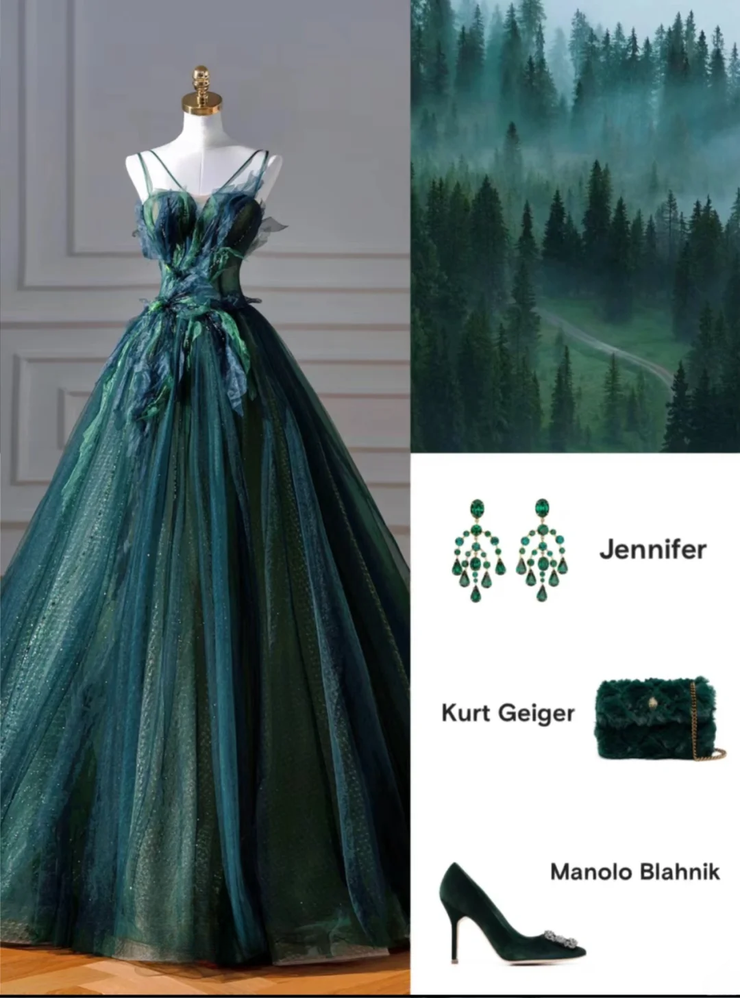 Elegantes Ballkleid mit Spaghettiträgern, dunkelgrüner Tüll, langes formelles Abendkleid für Abschlussball, Dinnerparty oder andere festliche Anlässe AQQ116