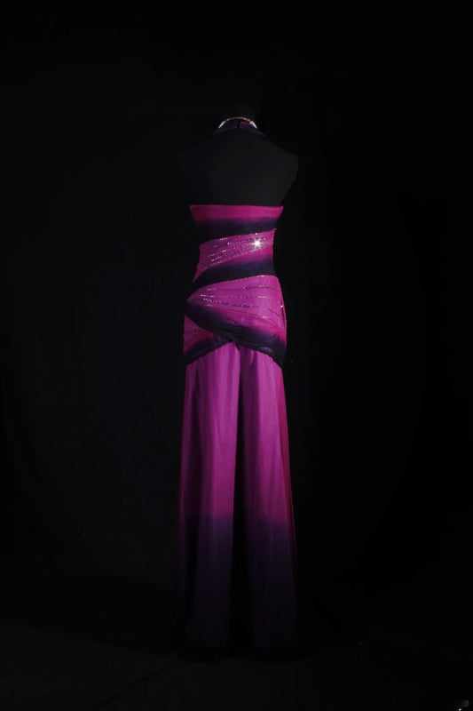 Vintage 50s 1950s Formal Mermaid Halter Ombre Purple Chiffon Pleated With Beads Sleeveless Long Prom Dresses Party Formal Gowns AS123