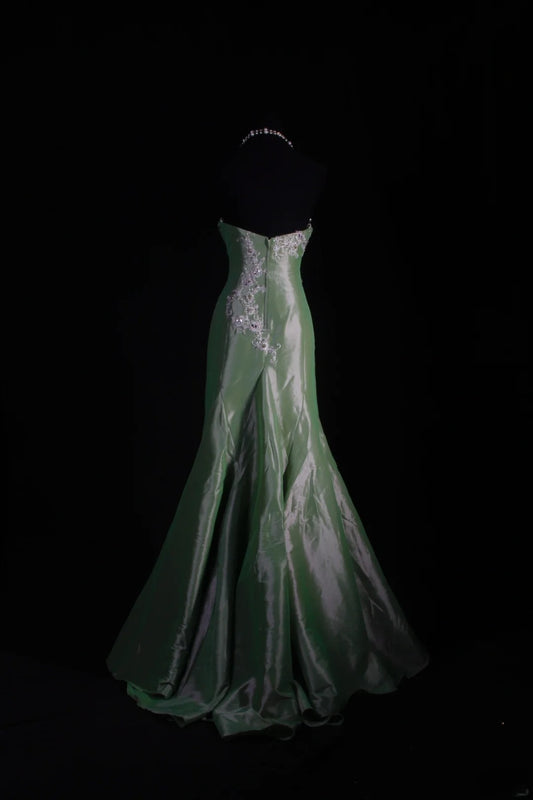 Vintage 50s 1950s Formal Mermaid Strapless Green Taffeta Pleated With Lace Appliques Sleeveless Long Prom Dresses Party Formal Gowns AS127