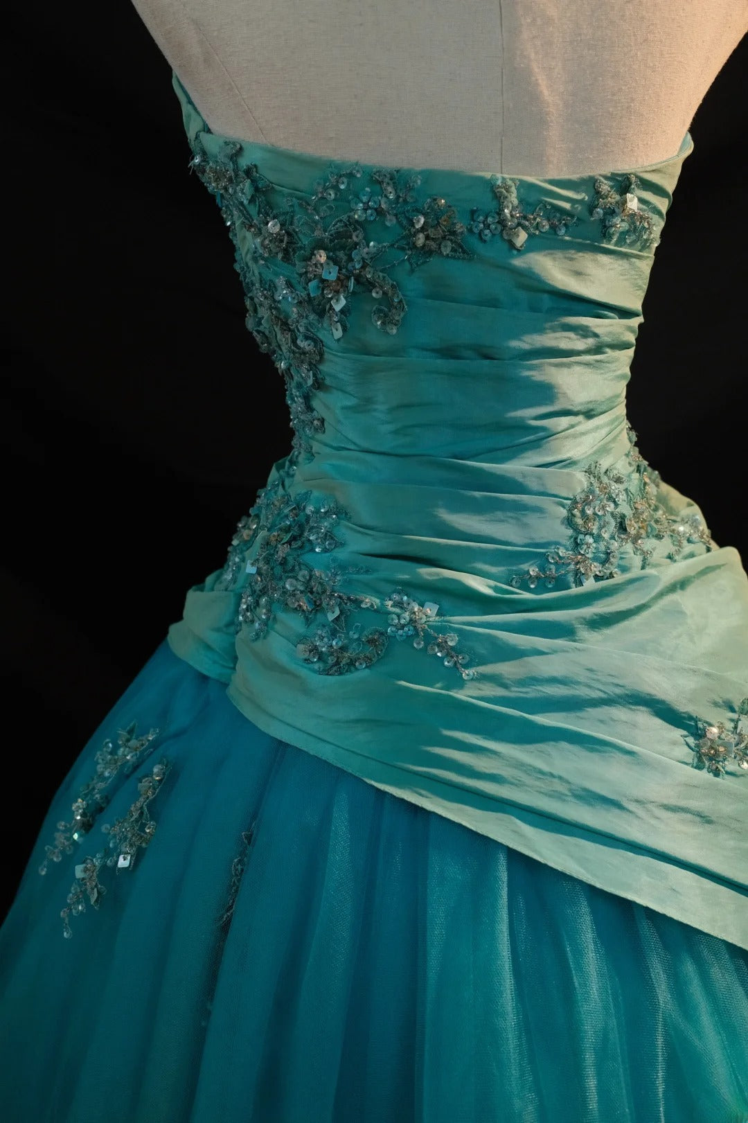 Cute Ball Gown Strapless Blue Taffeta With Appliqued Long Sleeveless Sweet 16 Dresses Seventeen Quince Dress RB3584