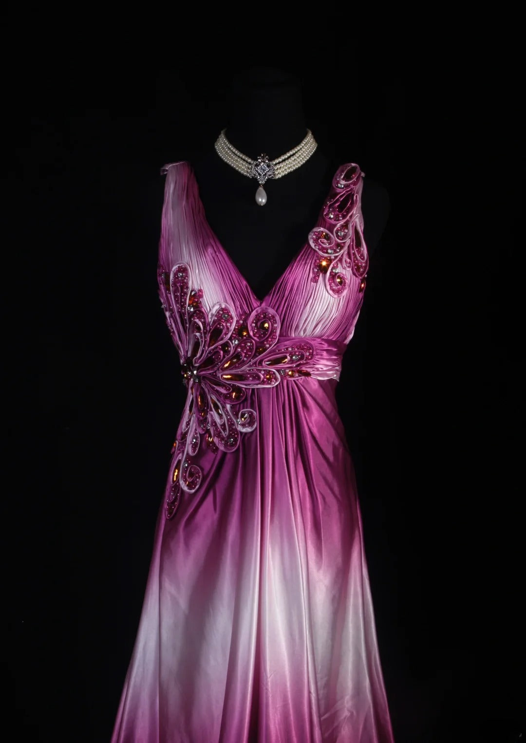Retro Vintage 1960s Formal A line V Neck Pink Ombre White Fashion With Beads Long Prom Dresses Party Formal Gowns AS140