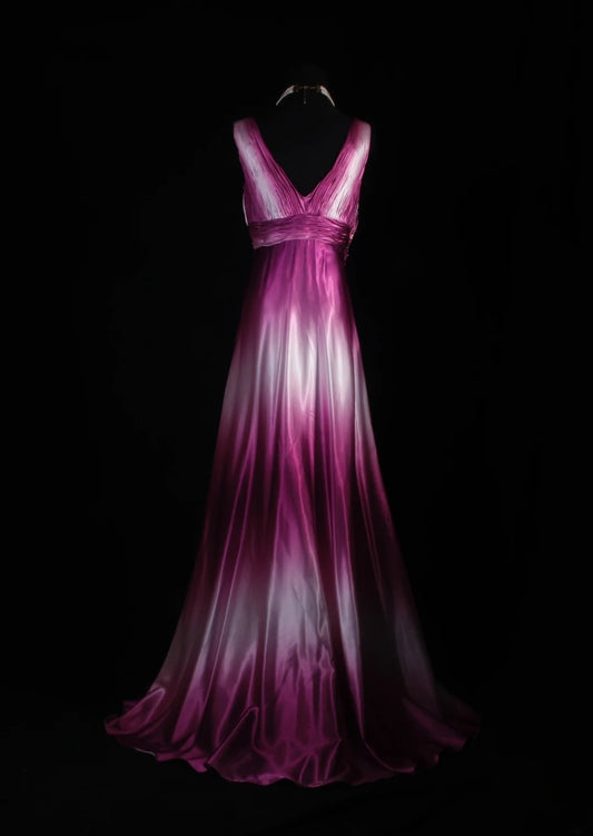 Retro Vintage 1960s Formal A line V Neck Pink Ombre White Fashion With Beads Long Prom Dresses Party Formal Gowns AS140