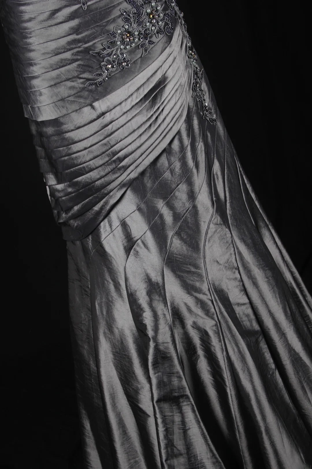 Vintage 50s 1950s Formal Mermaid One Shoulder Grey Tiered Pleated With Beads Style Impress Long Prom Dresses Party Formal Gowns AS141