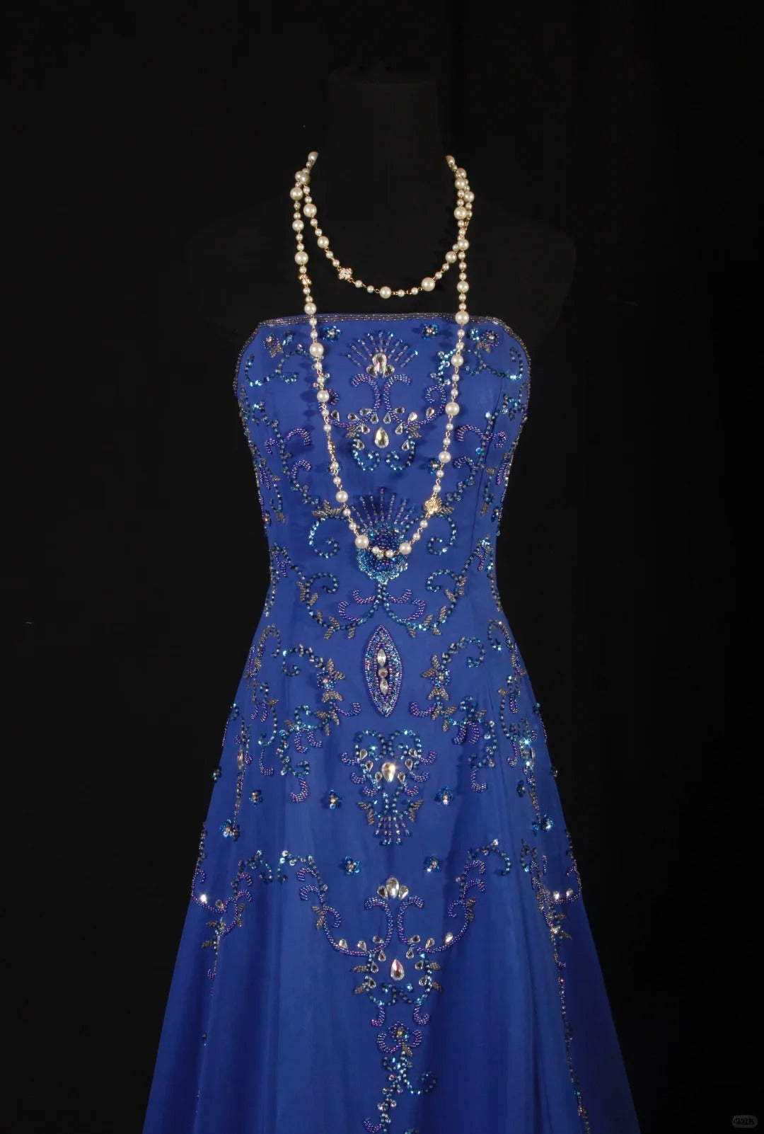 Retro 70s 1960s Formal A Line Strapless Royal Blue With Gem Beads Chiffon Sleeveless Long Prom Dresses Party Formal Gowns AS142