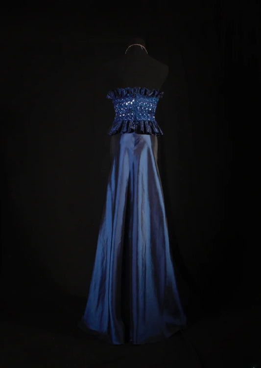 Retro 70s 1960s Formal A Line Strapless Navy Blue With Gem Beads Jacket Sleeveless Long Prom Dresses Party Formal Gowns AS146