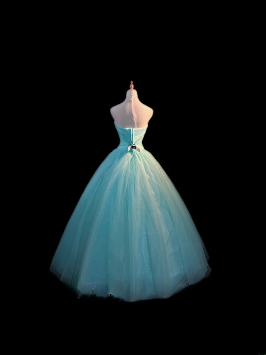Princess Ball Gown Sweetheart Blue Tulle Long With Beading Sweet 16 Dresses Seventeen Quince Dress RB3592