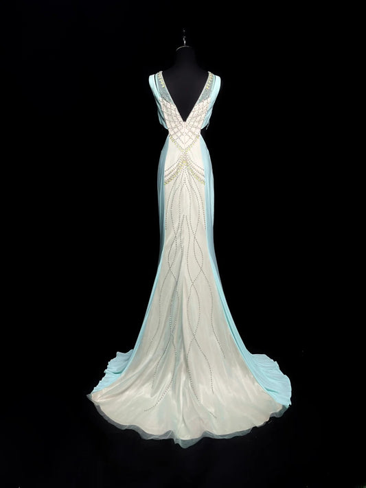 Classy Prom Dresses Mermaid Jewel Neck White Tulle With Crystals Long Party Gown Formal Outfits RB5964