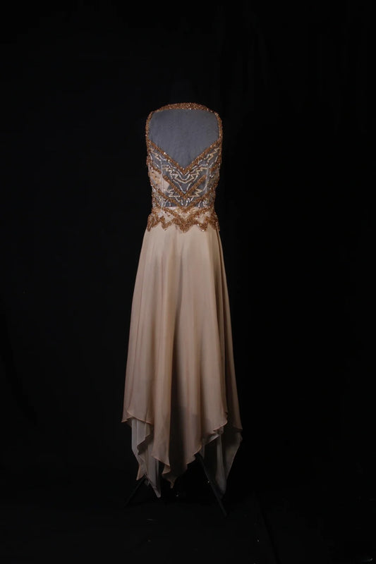 Sparkly Prom Dresses Aesthetic A Line Scoop Neck Champagne Chiffon With Beads Inspo Party Semi Formal Gown For Senior Teens High Schools AS174