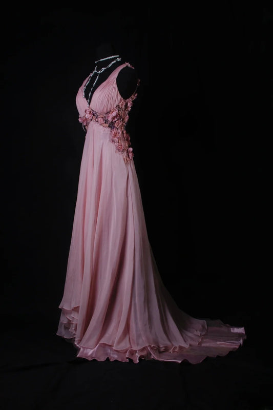 Vintage Prom Dresses Inspiration A line V Neck Chiffon Floral Pink Semi Formal 90s Prom Dresses For Teens High Schools AS179