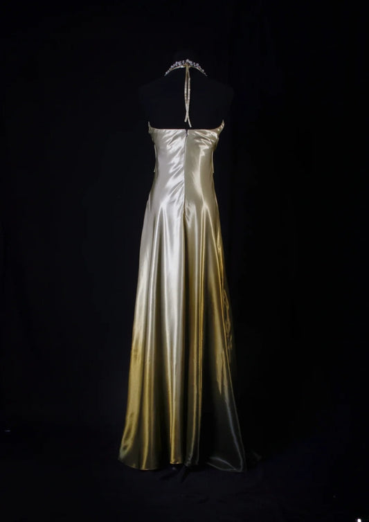 Simple Prom Dresses Aesthetic A line Halter Silk Satin With Beads Inspo Impress Long Party Semi Formal Gown For Senior Teens High Schools AS181