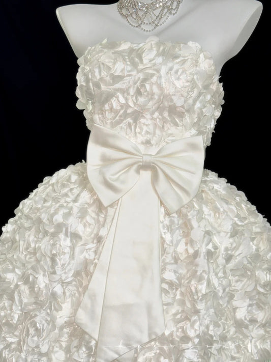 Vintage Ball Gown Strapless White 80s Matric Mini Graduation Flowers Hoco Dresses Short Senior Birthday Homecoming Outfits RB3612