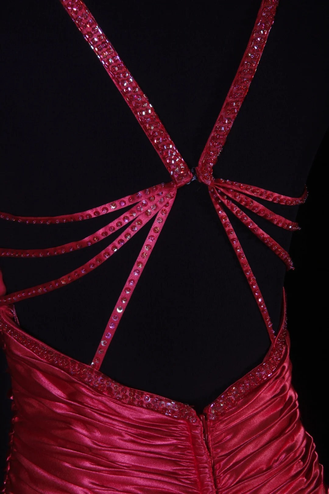 Vintage 80er Jahre Meerjungfrauen-Neckholder-Abendkleid aus rotem Satin, langes Partykleid AS194