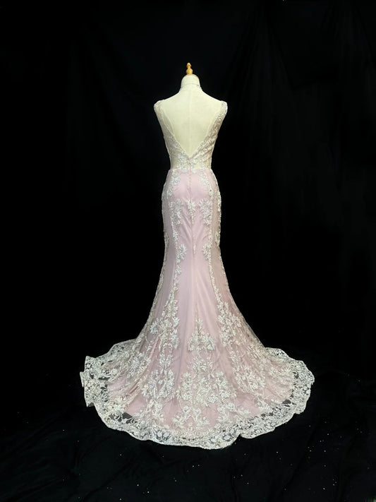 Vintage 80s Prom Dresses Mermaid V Neck Pink Lace Satin With Appliqued Long Party Gown Formal Outfits RB5998