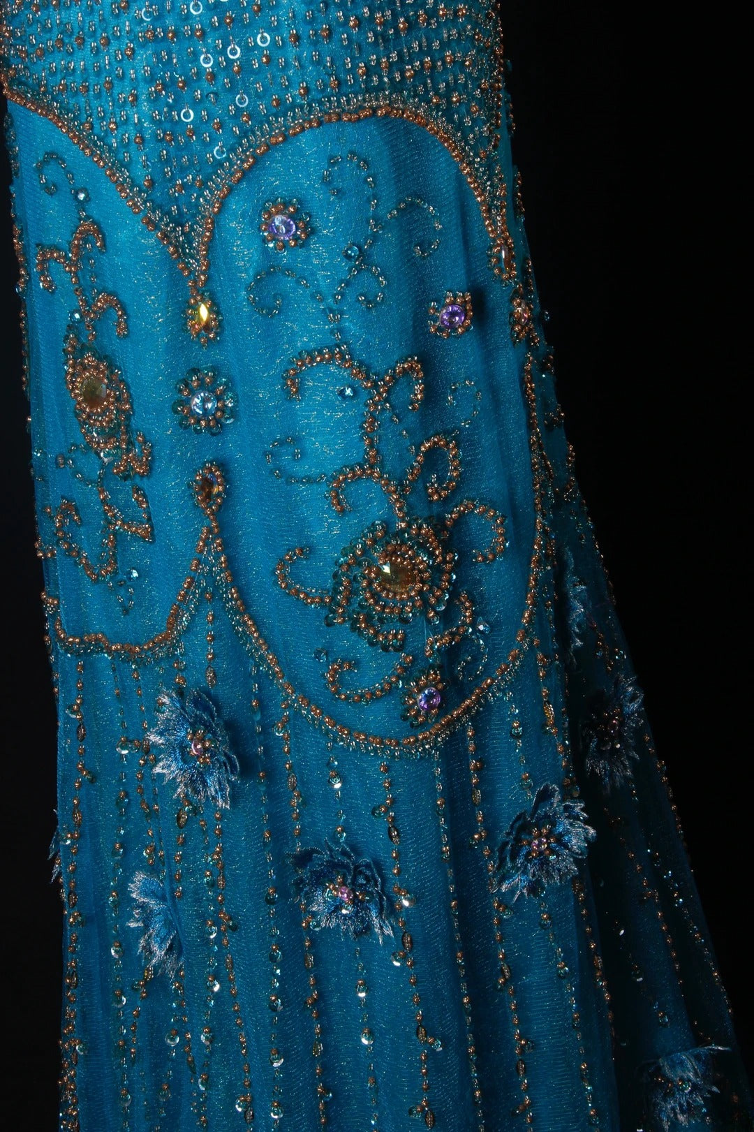 Elegantes Ballkleid im Stil der 1950er Jahre, A-Linie, Tüll mit goldenen Perlen, langes blaues Partykleid, Abendkleid AS205