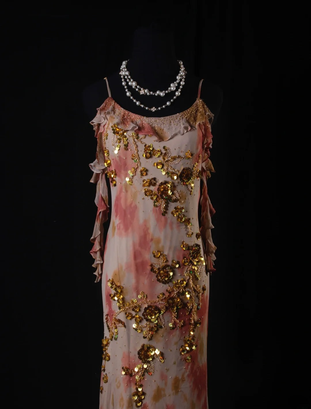 Elegantes Ballkleid im Stil der 1950er Jahre, Meerjungfrauen-Stil, Spaghettiträger, Chiffon mit goldenen Perlen, langes Partykleid, Abendkleid AS206