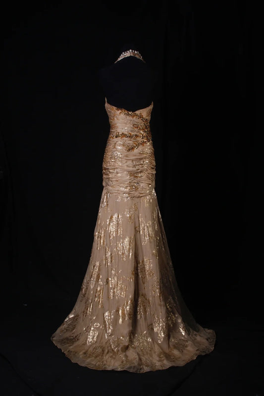 Robe de bal élégante années 1950, sirène, décolleté en V, mousseline imprimée ornée de fleurs et de perles, robe de soirée longue vintage AS208