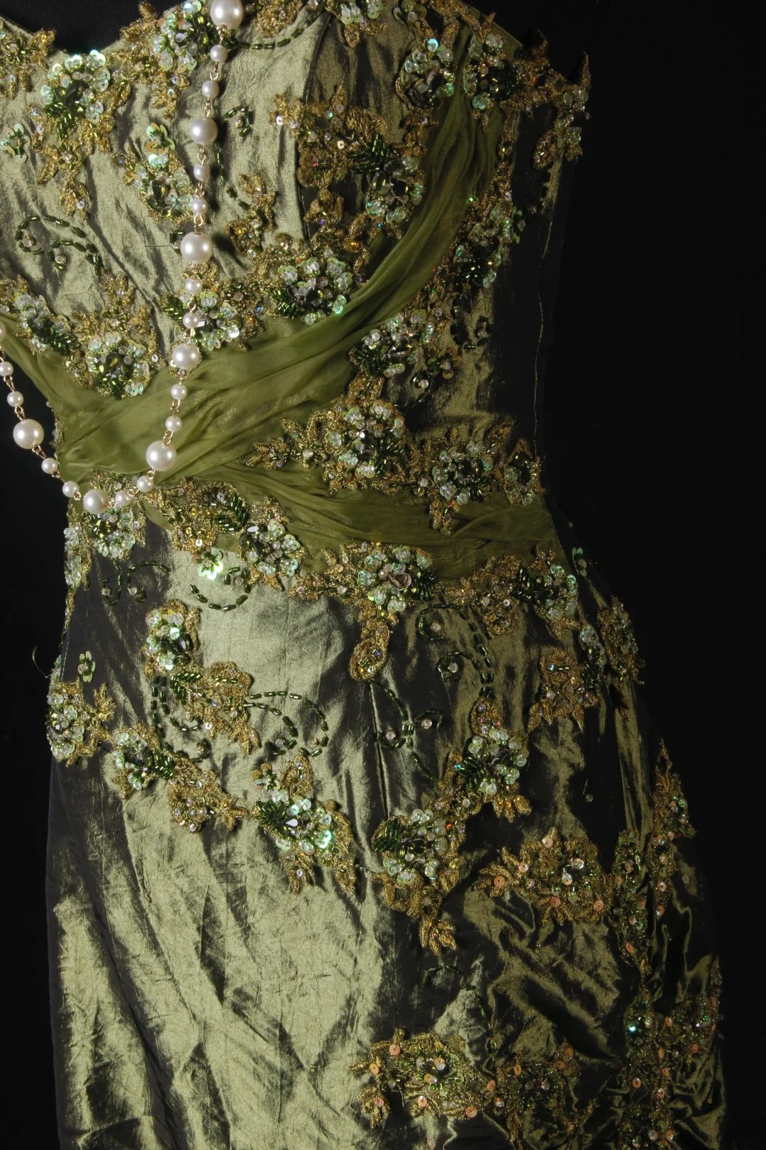 Meerjungfrauen-Kleid im Vintage-Stil der 1950er Jahre, olivgrüner Taft mit Perlen, langes, formelles Ballkleid, Abendkleid, Partykleid AS211