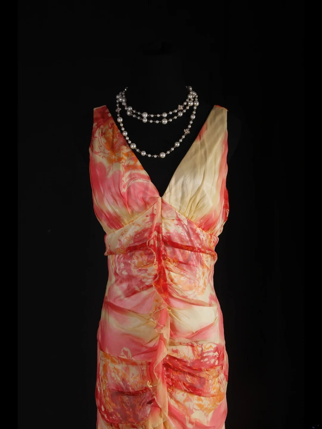 Elegantes Ballkleid im Stil der 1950er Jahre, Meerjungfrauenstil, V-Ausschnitt, florales Chiffon-Design, langes Vintage-Abendkleid AS232