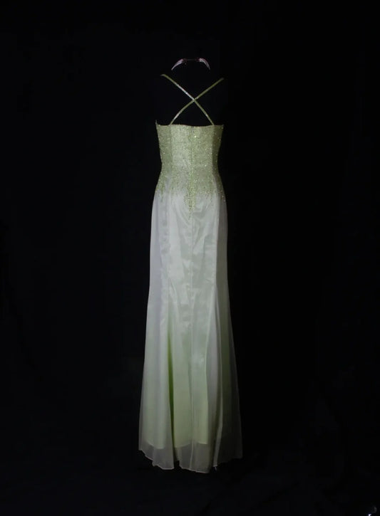 Shinning Mermaid Spaghetti Straps White Green Ombre Chiffon Long Prom Dresses Impress 18th Birthday Outfits Prom Gown AS260