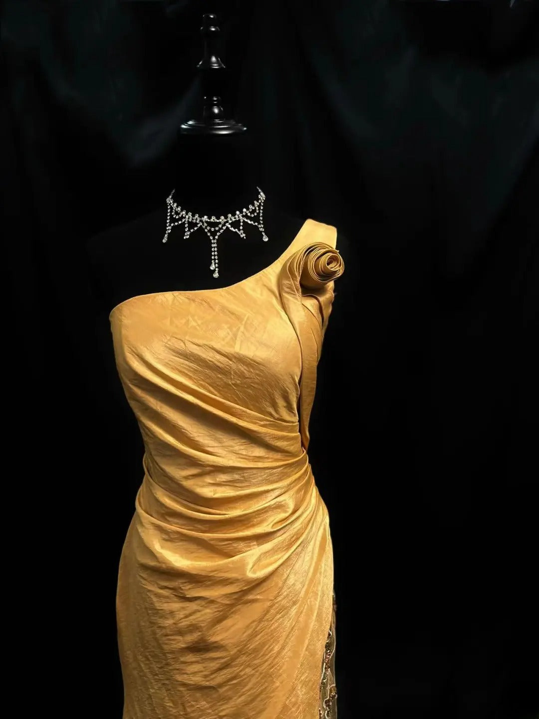 Vintage 80s Prom Dresses Mermaid One Shoulder Gold Taffeta With Beading Party Gown Formal Outfits RB6155