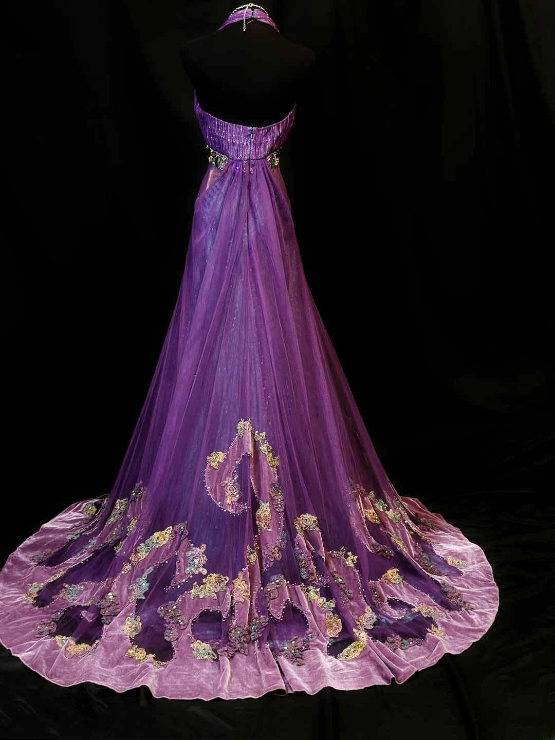 Vintage Prom Dresses Mermaid Halter Purple Tulle With Appliqued 1950s Retro Classy Long Party Gown Formal Outfits RB6166