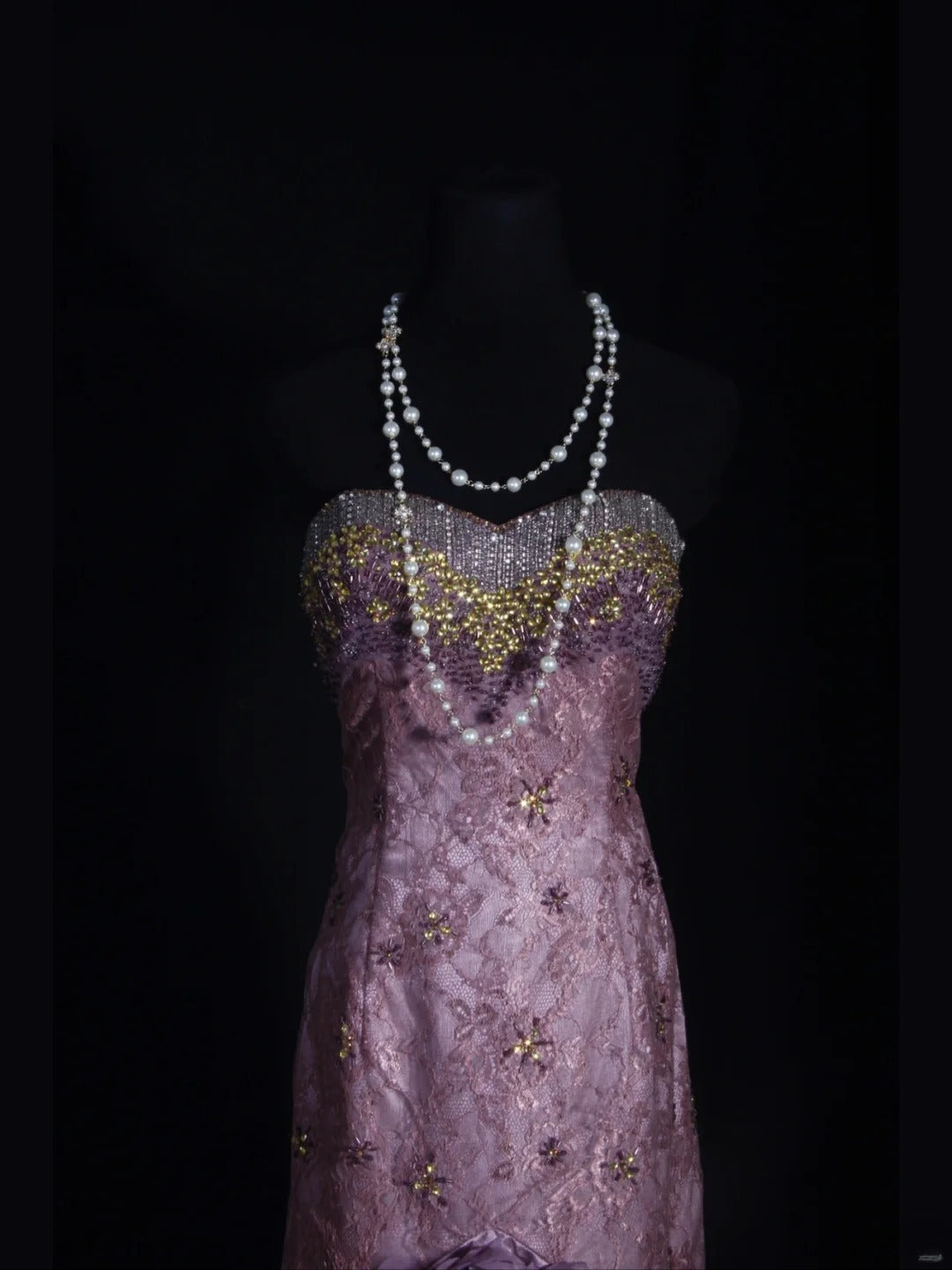 Vintage Meerjungfrauen-Kleid aus den 80er Jahren mit Herzausschnitt, Perlen und Rüschen aus Chiffon – Inspiration für ein langes, langes Ballkleid zum 20. Geburtstag (AS340)