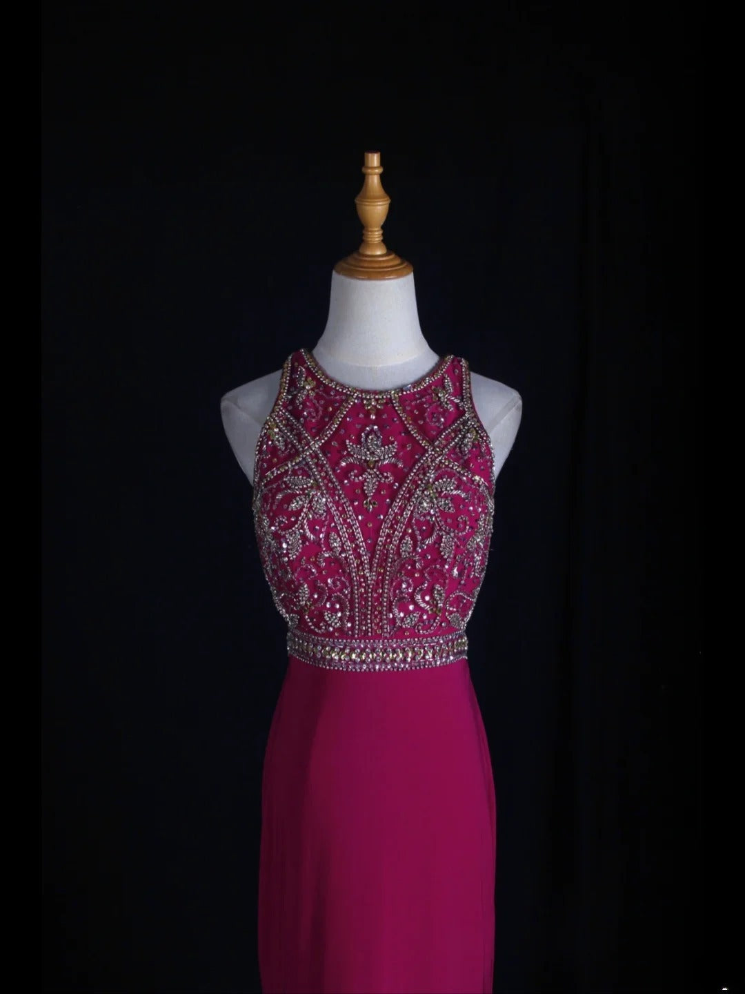 Robe de bal longue rose fuchsia vintage années 80, dos nu orné de perles, style sirène, inspiration années 80, tenue d'anniversaire, robe de soirée AS364