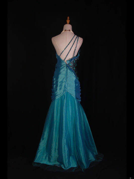 Robe de bal longue sirène vintage années 1950, asymétrique, avec corsage plissé en taffetas à volants. Inspiration pour une tenue de 19e anniversaire ou une robe de soirée (AS368).