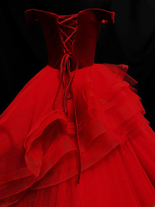 Charming Prom Dresses Ball Gown Off The Shoulder Red With Corset Fitted Back Night Evening Formal Outfits RB6194