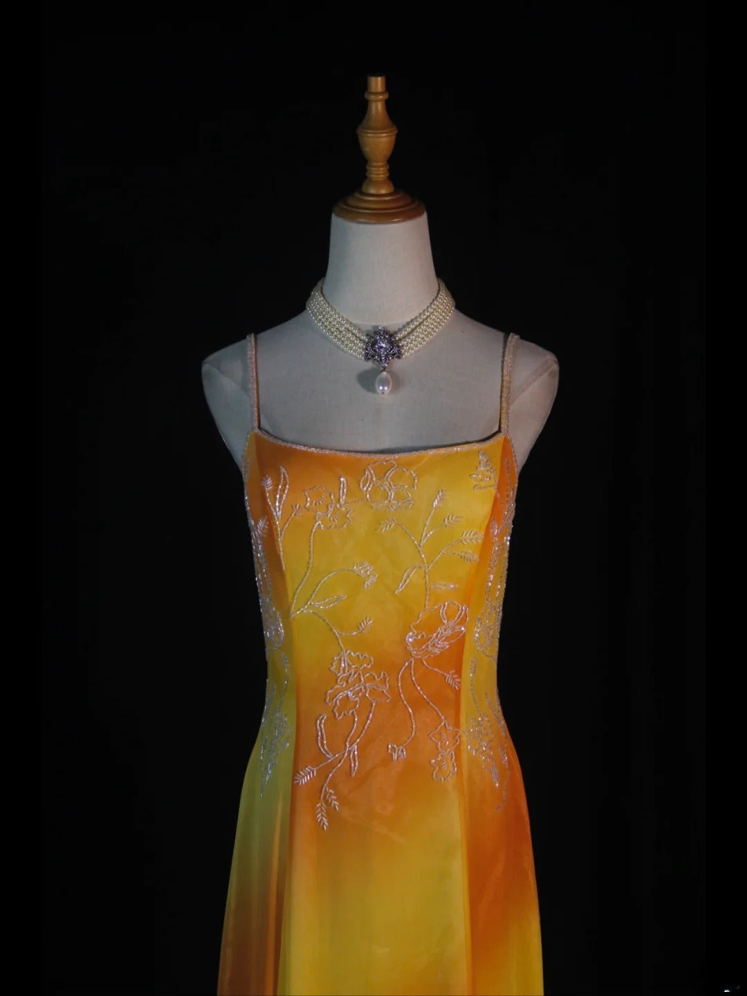 Retro-60er-Jahre-A-Linien-Kleid mit Spaghettiträgern, mehrfarbigem Chiffon und Perlen, langes Ballkleid, Inspiration für den 22. Geburtstag, formelles Abendkleid AS376