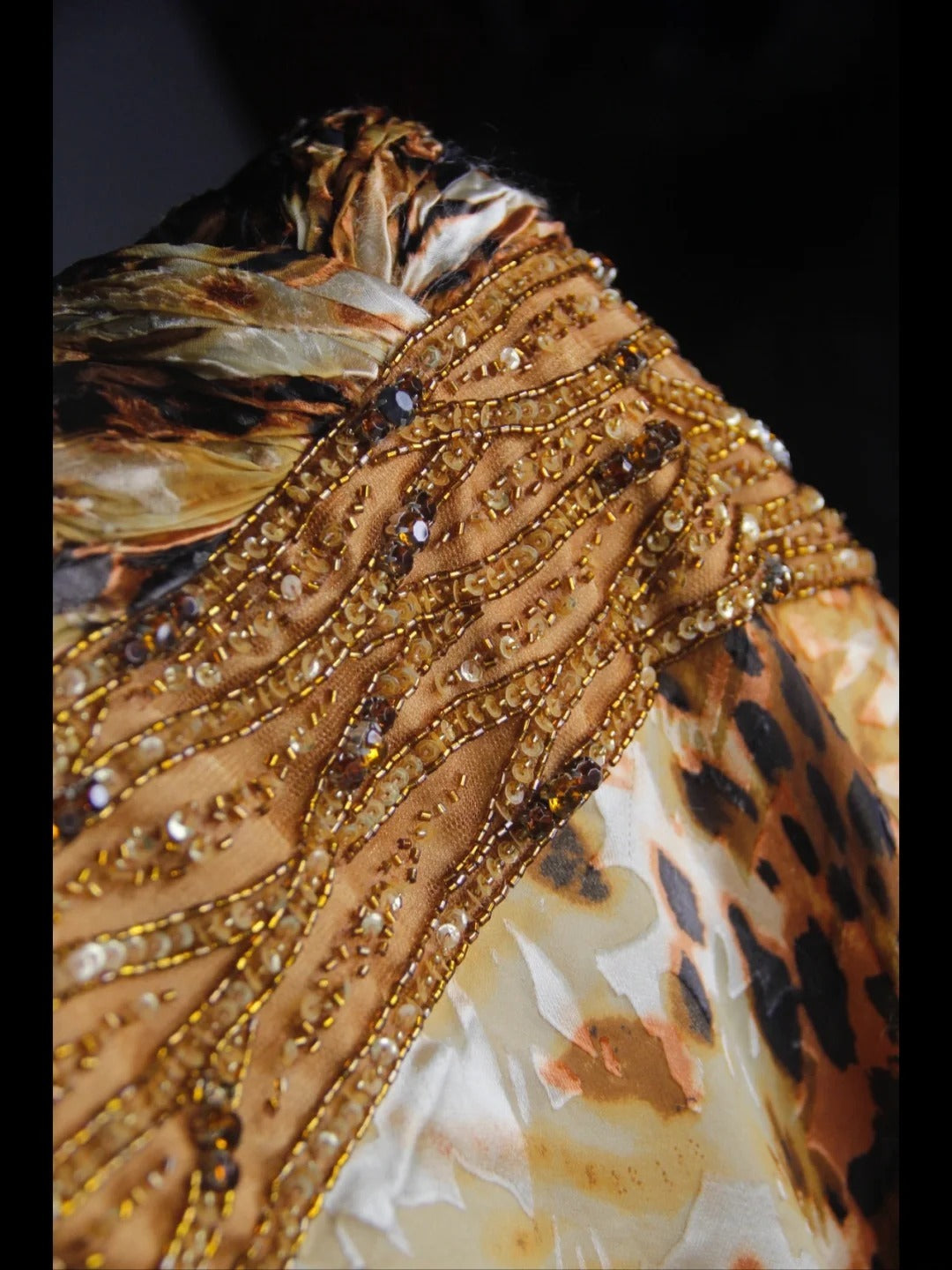 Vintage 70s Sheath Spaghetti Straps Leopard Print Beaded Bodice Plus Size Long Prom Dresses Impress 21th Birthday Outfits Prom Gown AS380