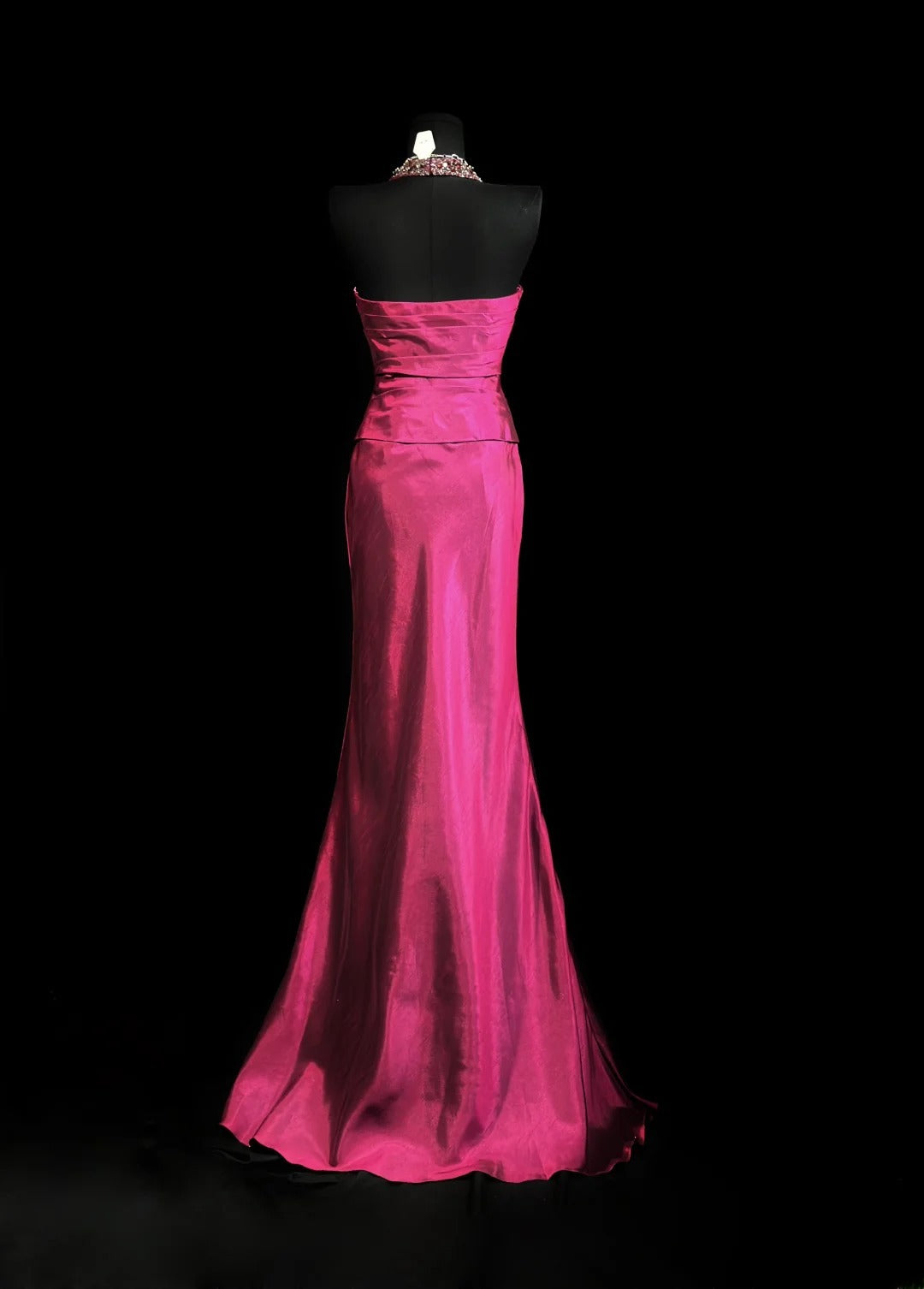 Modest Prom Dresses Mermaid Halter Hot Pink Taffeta 1950s Retro Classy Party Formal Outfits RB6208