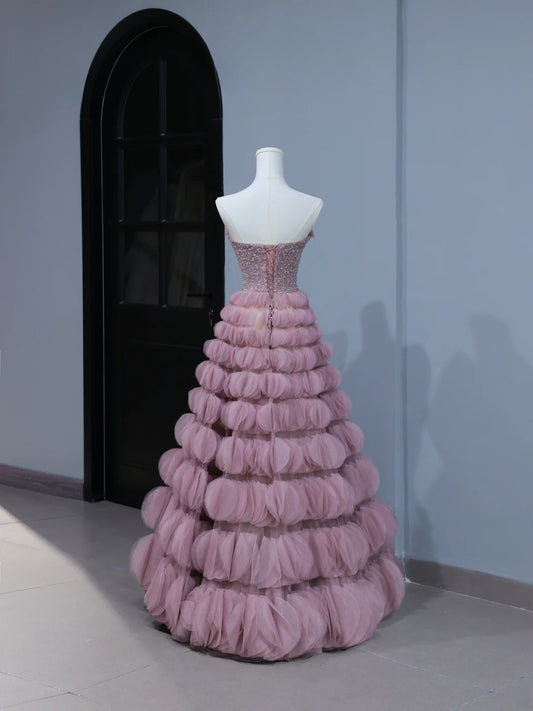 Cute Prom Dresses Aesthetic Ball Gown Strapless Pink Long Inspiration Style Impress Corset Fitted Long Party Formal Gown AS402