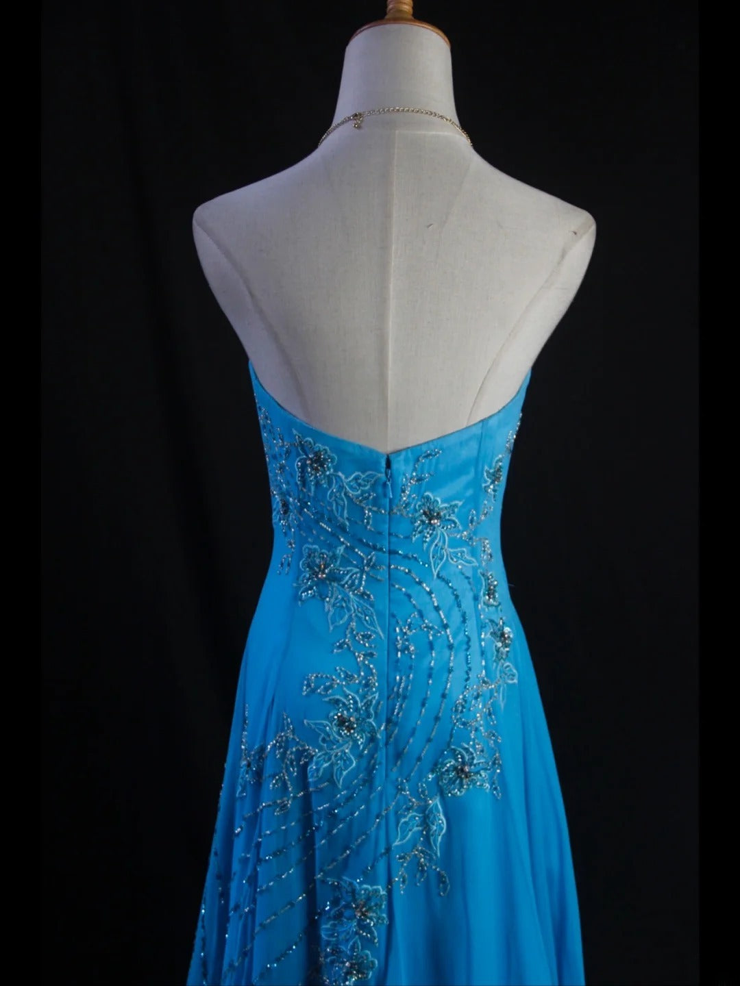 Vintage A line Strapless Blue Chiffon 1950s With Beads Bodice Long Prom Dresses Inspo Birthday Outfit Party Gown AS413