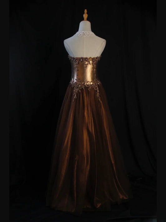 Robe de bal longue vintage années 80, coupe trapèze, bustier orné de perles et d'appliqués, inspiration robe de soirée d'anniversaire pour femme AS428