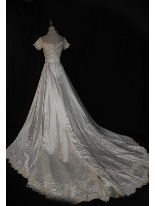 Retro 1950s Wedding Dresses for Bride Ball Gown V Neck With Short Beads Sleeves Lace Petite/Plus Size Bridal Gowns for Summer Wedding AS433